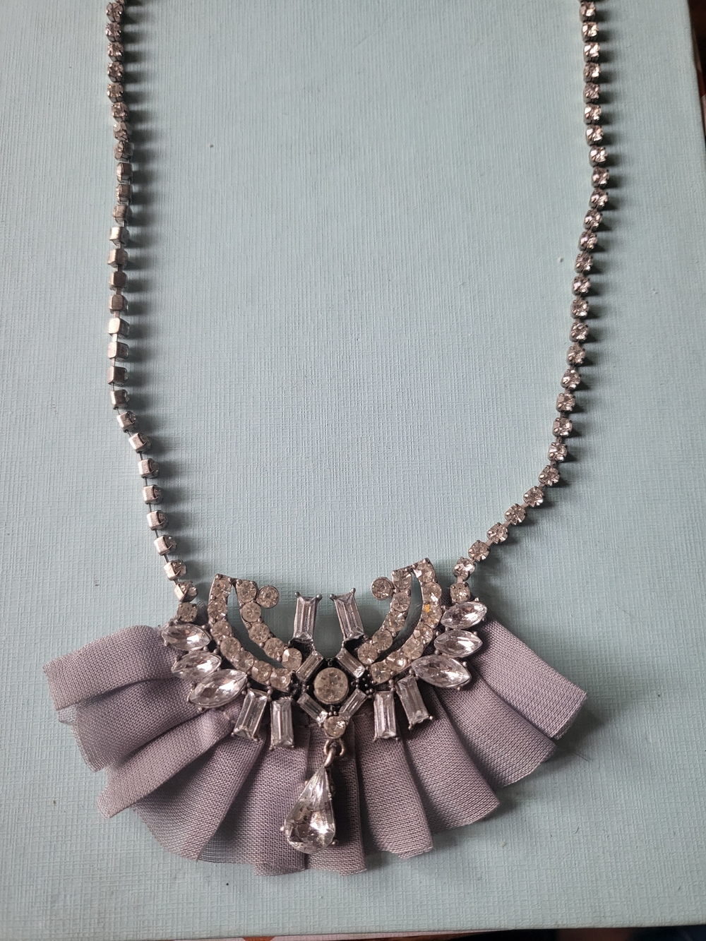 Banana Republic Silver Crystal Necklace with Lavender Fabric